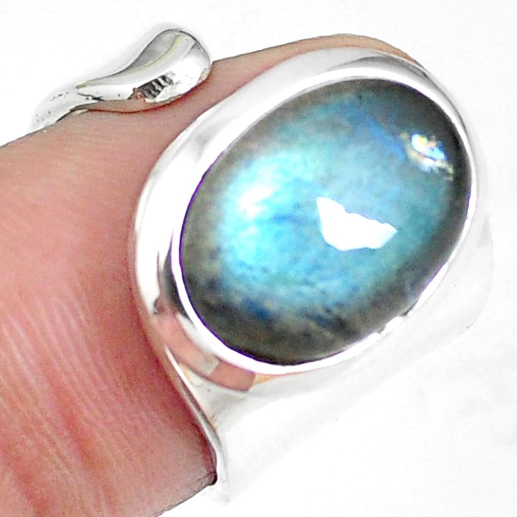 Natural blue labradorite 925 silver adjustable ring jewelry size 4 m67719