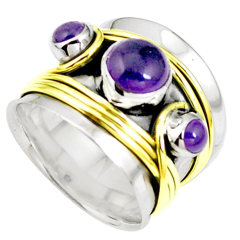 Purple amethyst 925 silver 14k gold two tone spinner ring size 6.5 m67728