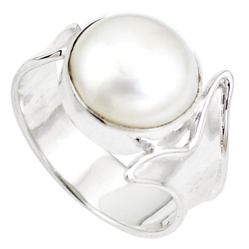 925 sterling silver natural white pearl round ring jewelry size 7.5 m67743