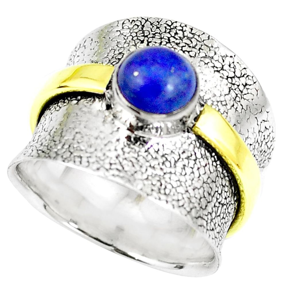 Natural blue lapis lazuli 925 silver two tone spinner band ring size 8 m67761