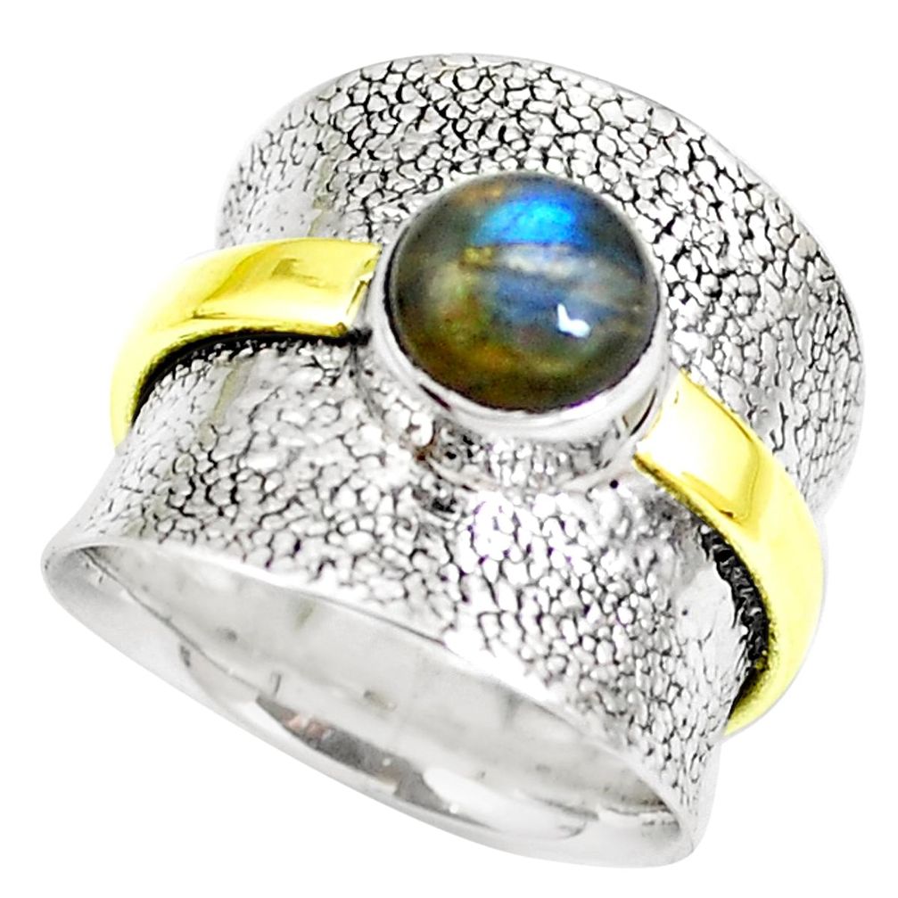 Natural blue labradorite 925 silver two tone spinner band ring size 6 m67763