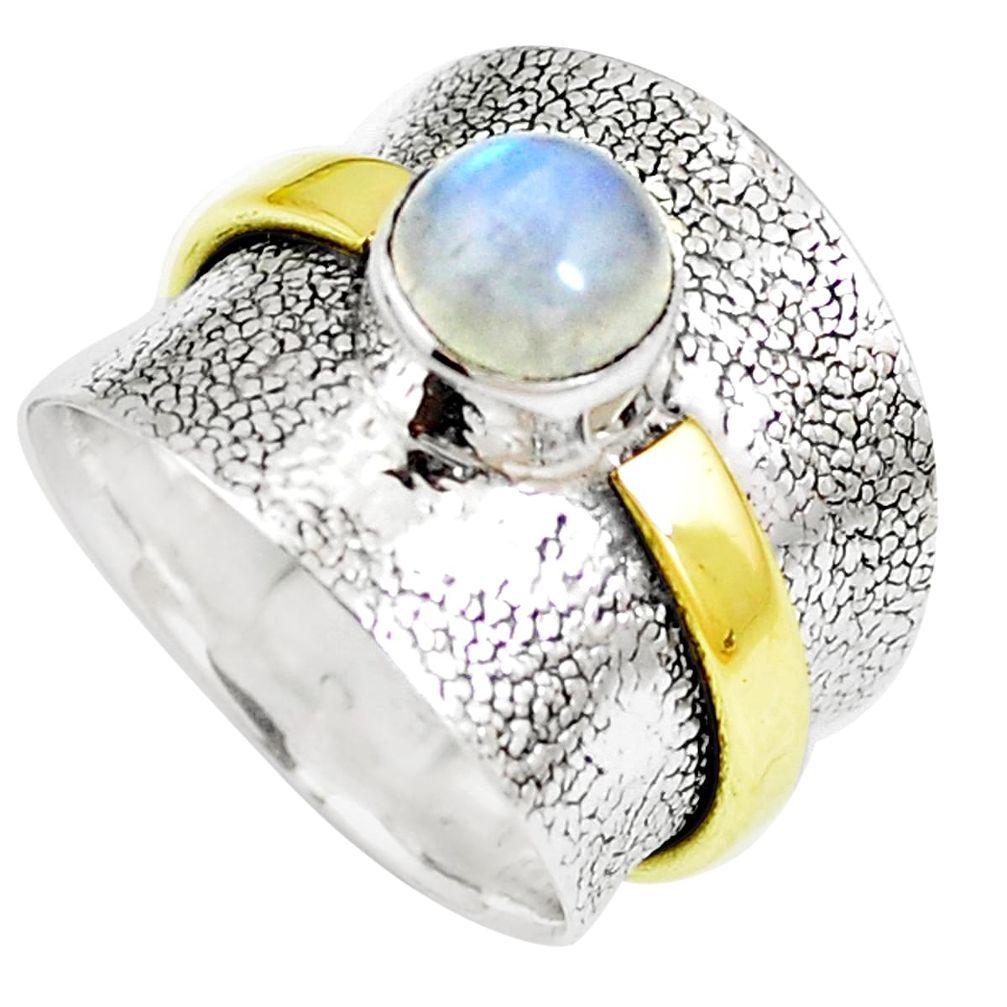 Natural rainbow moonstone 925 silver two tone spinner band ring size 7 m67772