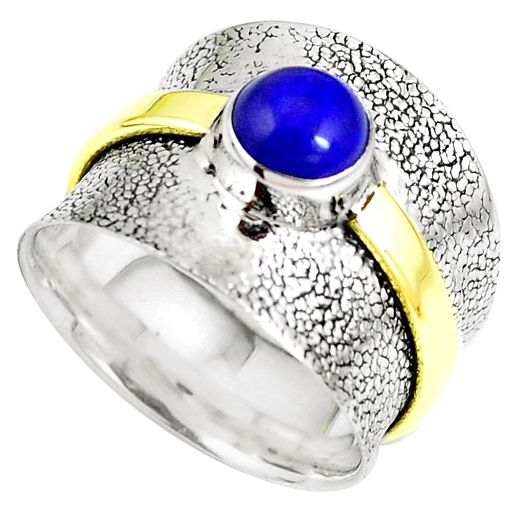 Natural blue lapis lazuli 925 silver two tone spinner band ring size 9 m67774