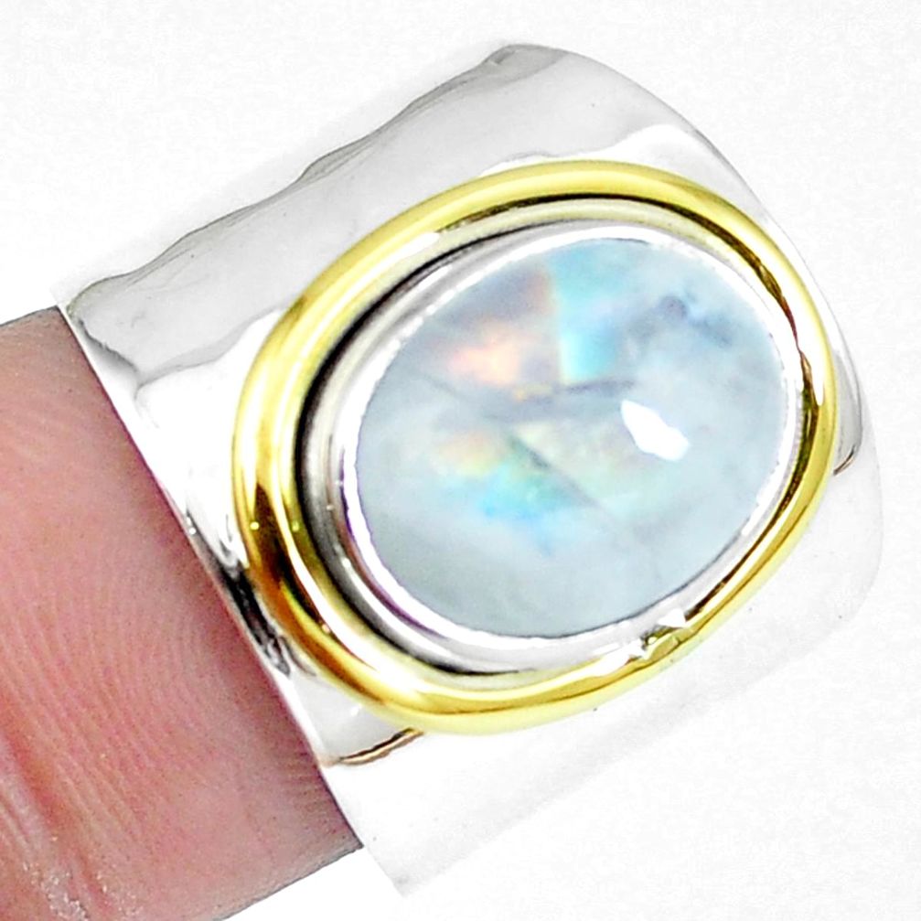 925 silver natural rainbow moonstone 14k gold two tone ring size 7 m67784