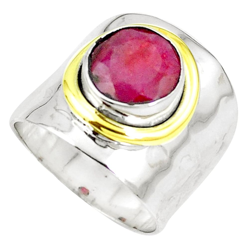 Victorian natural red ruby 925 silver 14k gold two tone ring size 6 m67796