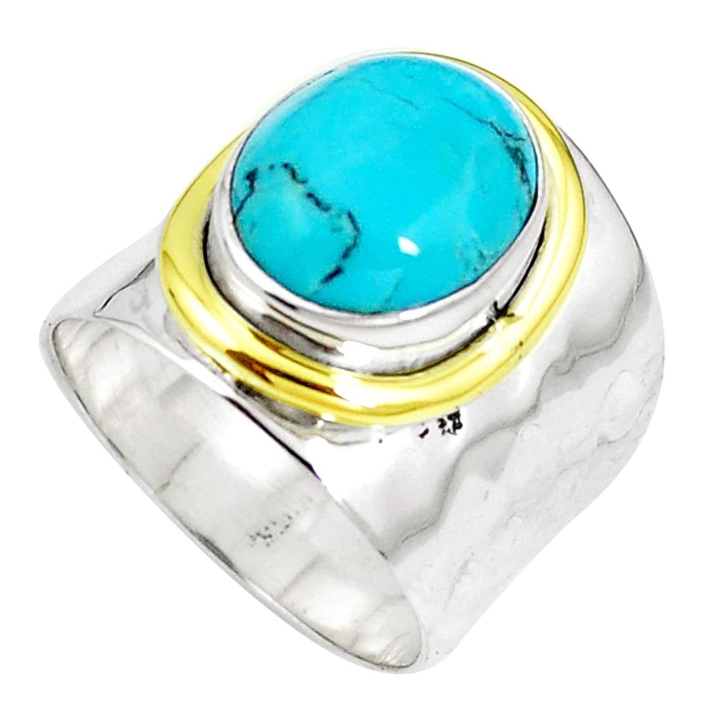 Blue arizona mohave turquoise 925 silver 14k gold two tone ring size 6.5 m67799
