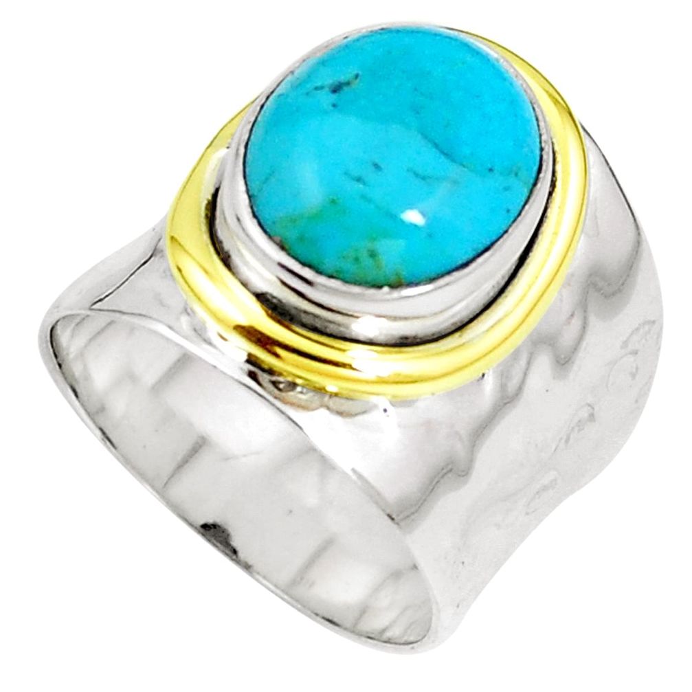 925 silver blue arizona mohave turquoise 14k gold two tone ring size 6.5 m67800