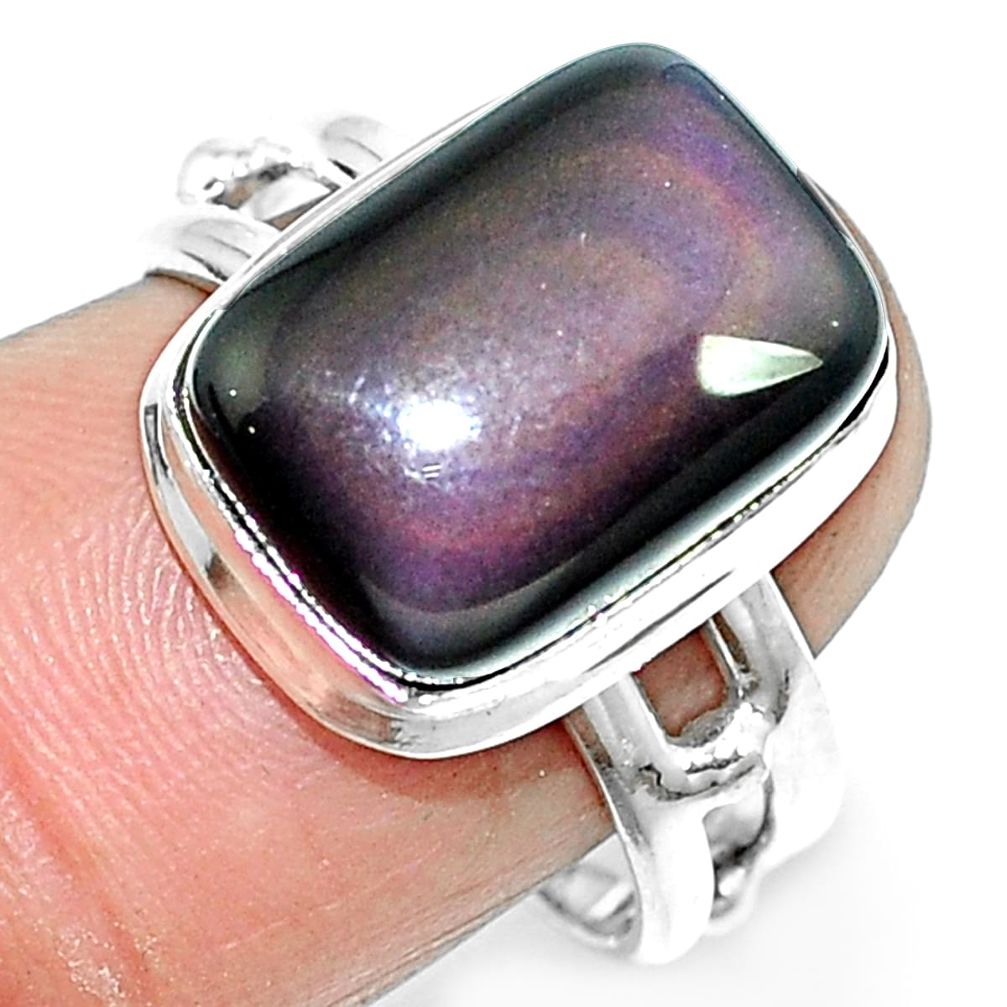 Natural rainbow obsidian eye 925 sterling silver ring jewelry size 7 m67801