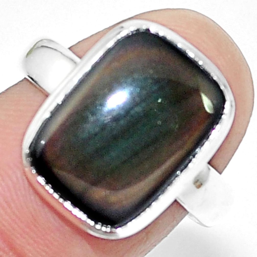 Natural rainbow obsidian eye 925 sterling silver ring size 6.5 m67804