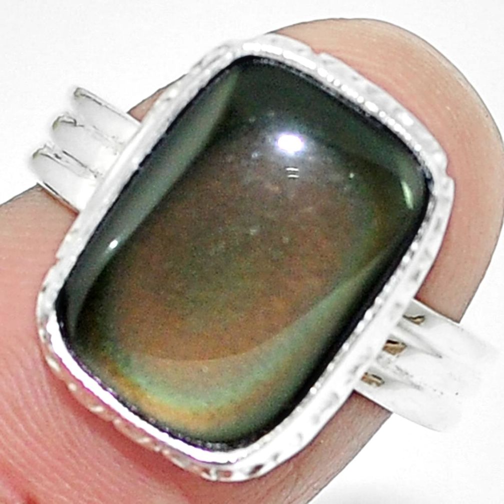 925 sterling silver natural rainbow obsidian eye ring jewelry size 6.5 m67805