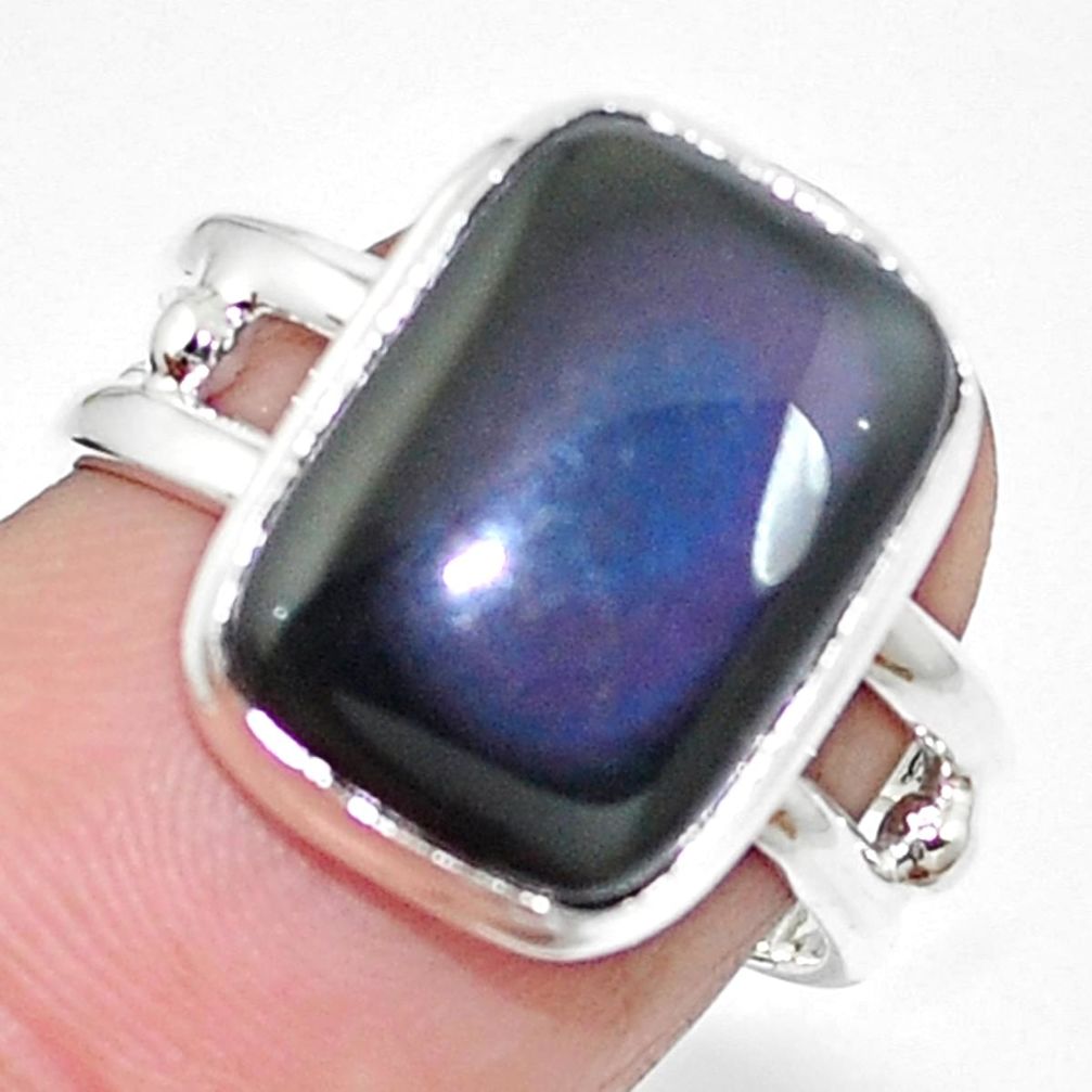Natural rainbow obsidian eye 925 sterling silver ring jewelry size 6.5 m67809