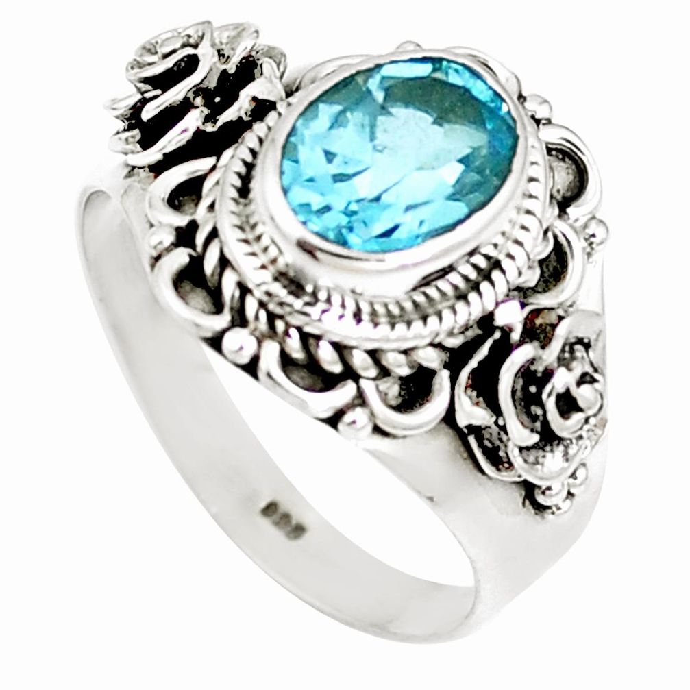 3.51cts natural blue topaz 925 sterling silver flower ring jewelry size 8 m67821