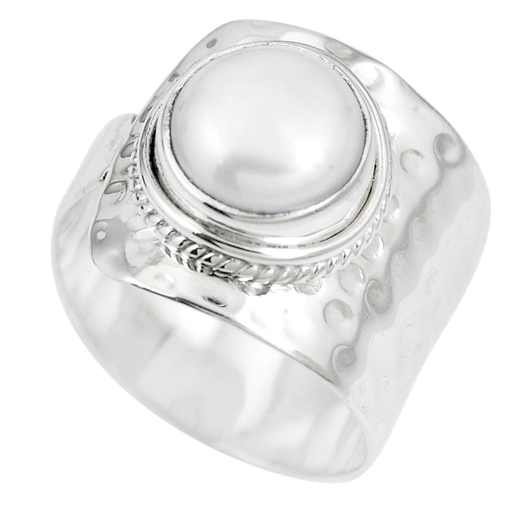 925 sterling silver natural white pearl round ring jewelry size 9.5 m68179