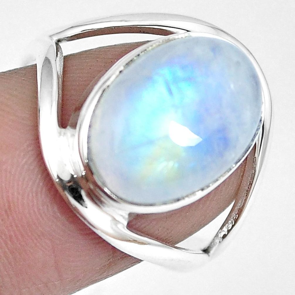 Natural rainbow moonstone 925 sterling silver ring jewelry size 7.5 m68380