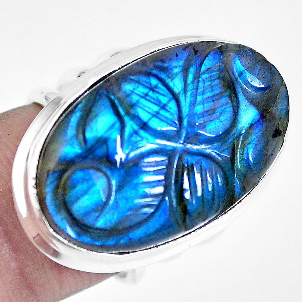 Natural blue carving labradorite 925 sterling silver ring jewelry size 6 m68386