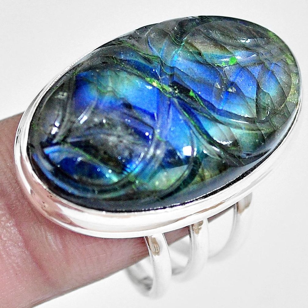 925 sterling silver natural carving labradorite ring jewelry size 8.5 m68388