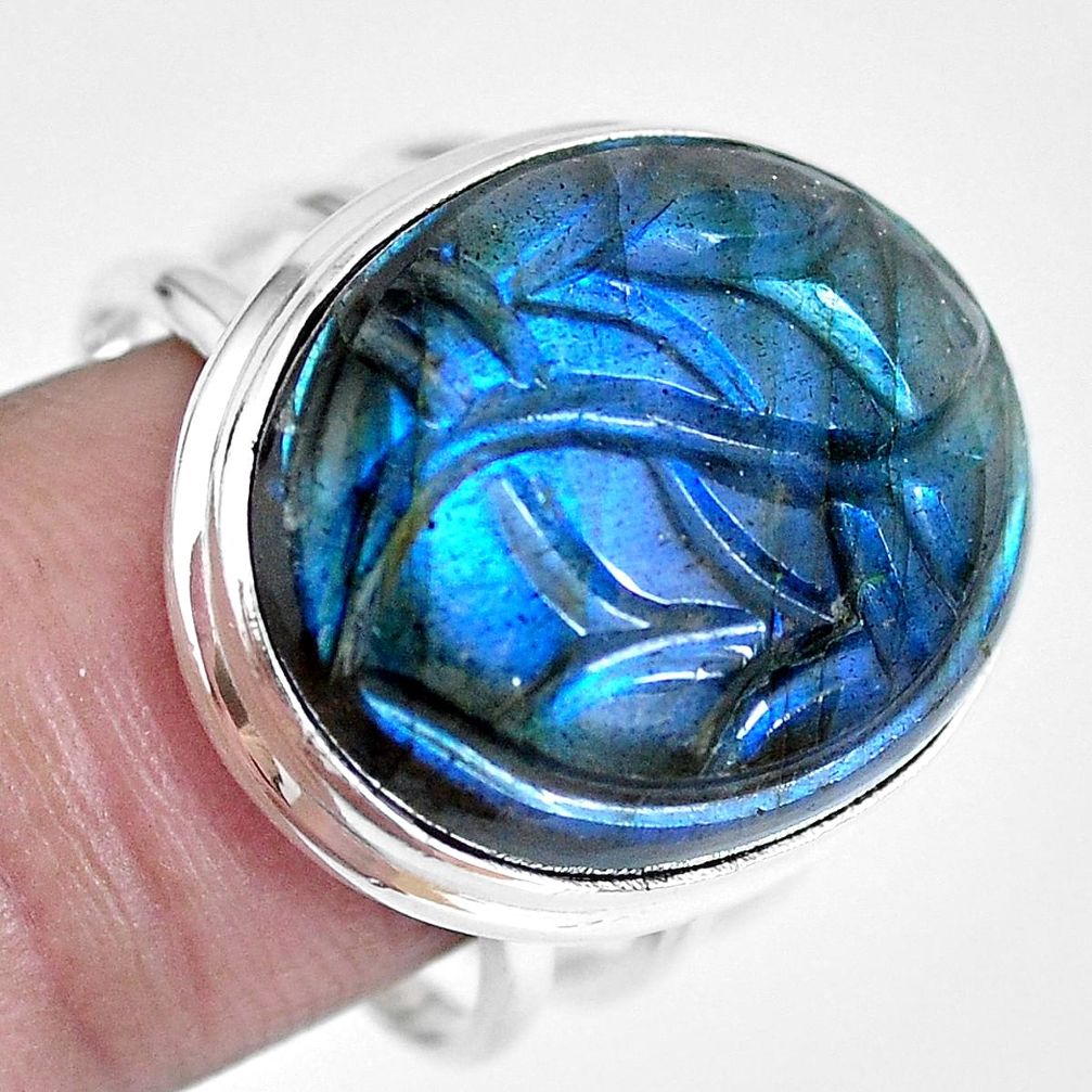 Natural blue carving labradorite 925 sterling silver ring jewelry size 9 m68392