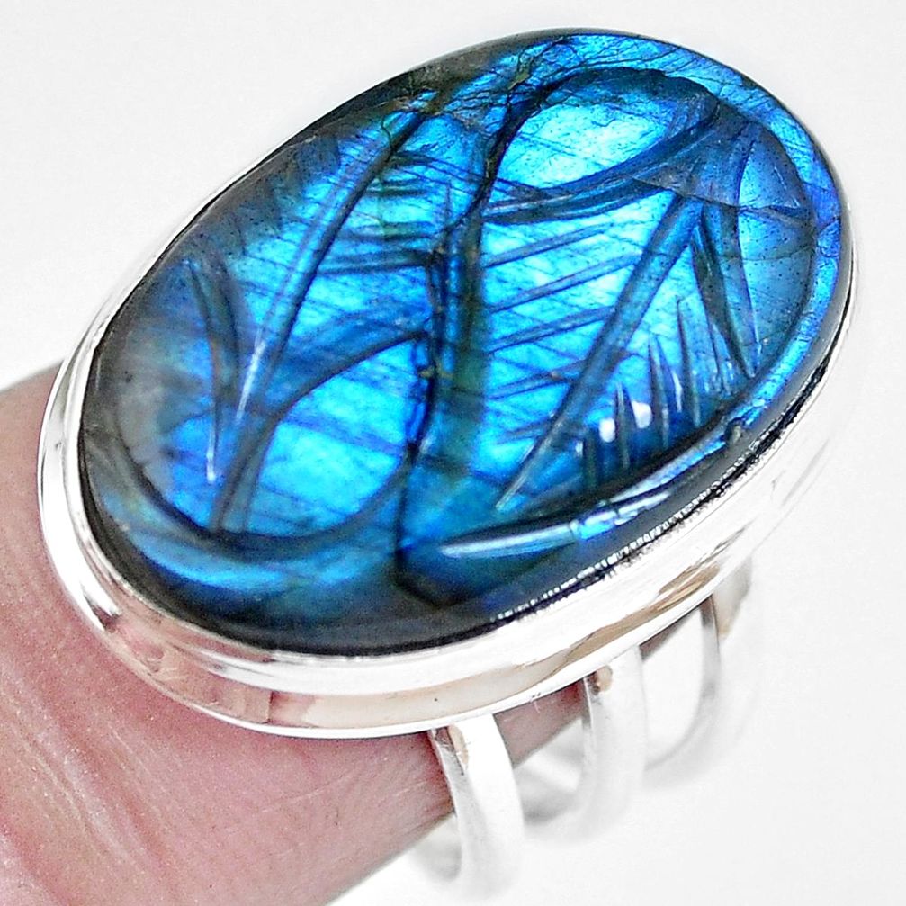 Sterling silver natural blue carving labradorite ring jewelry size 6.5 m68397