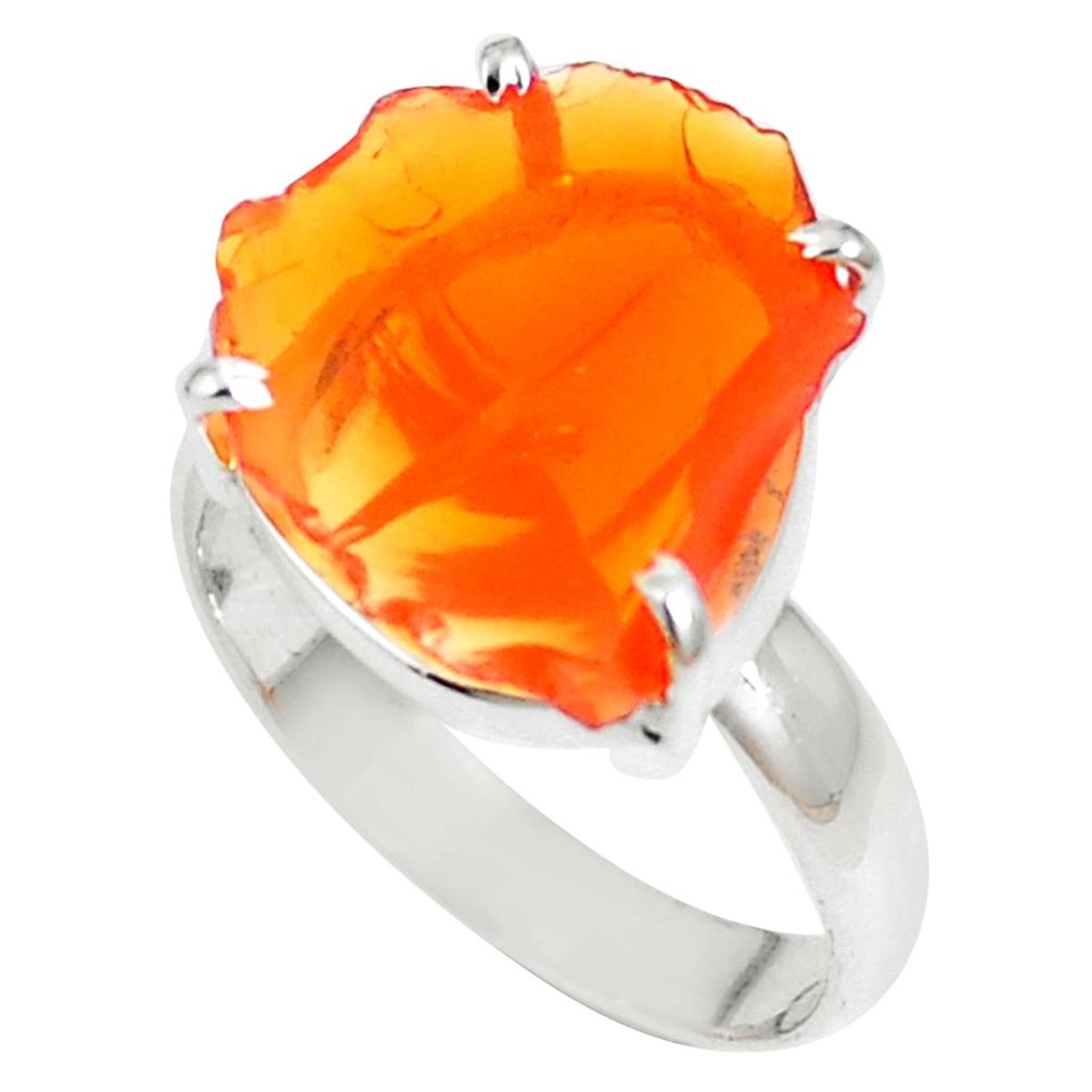 Natural orange mexican fire opal 925 sterling silver ring jewelry size 9 m68442