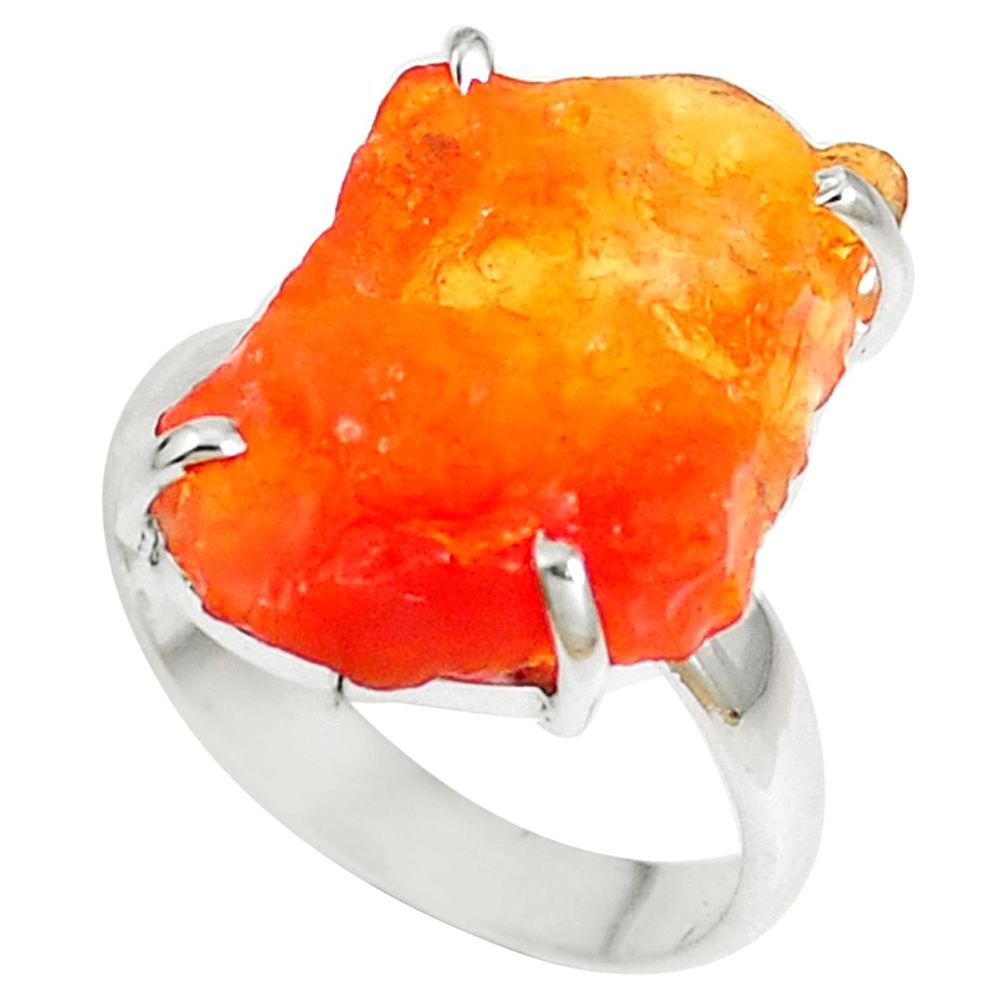 Natural orange mexican fire opal fancy 925 silver ring size 8.5 m68445
