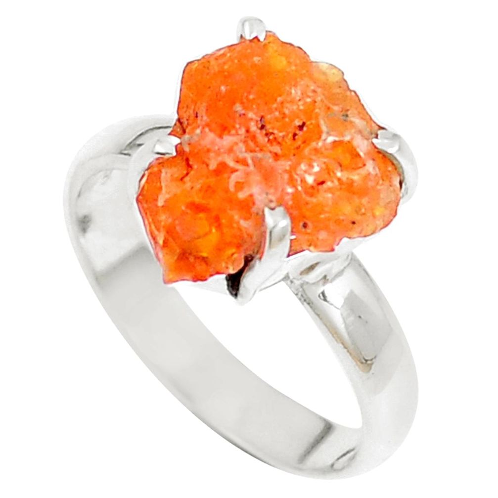 Natural orange mexican fire opal fancy 925 sterling silver ring size 9 m68446