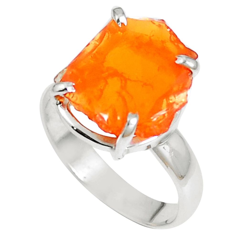 Natural orange mexican fire opal 925 silver ring size 7.5 m68466