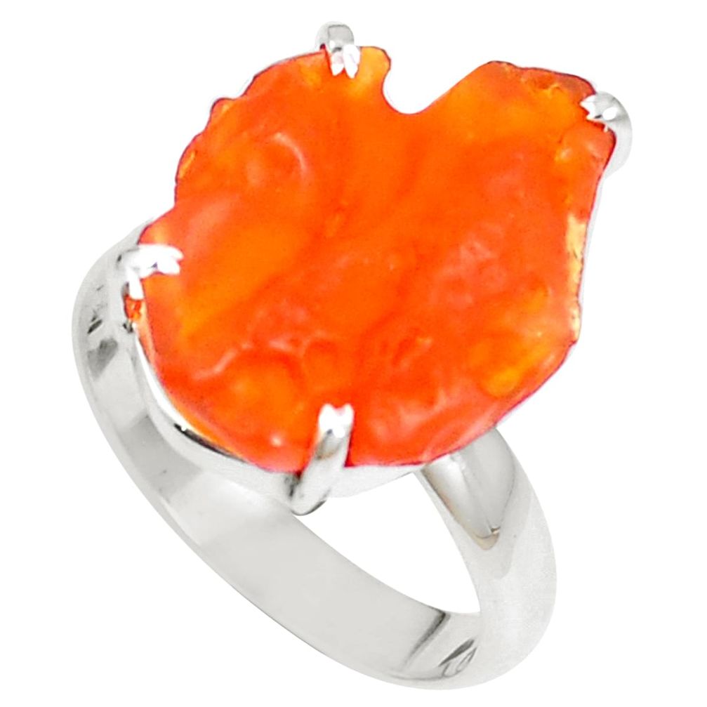 Natural orange mexican fire opal fancy 925 sterling silver ring size 9 m68467