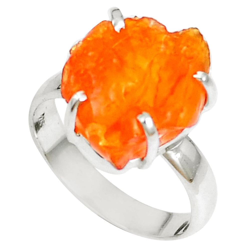 925 sterling silver natural orange mexican fire opal fancy ring size 9 m68469