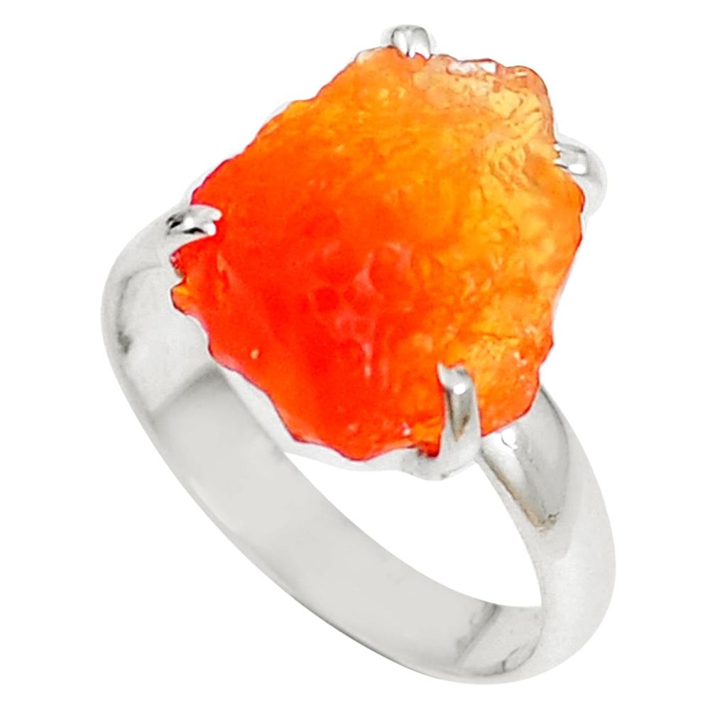 Natural orange mexican fire opal fancy 925 sterling silver ring size 9 m68473