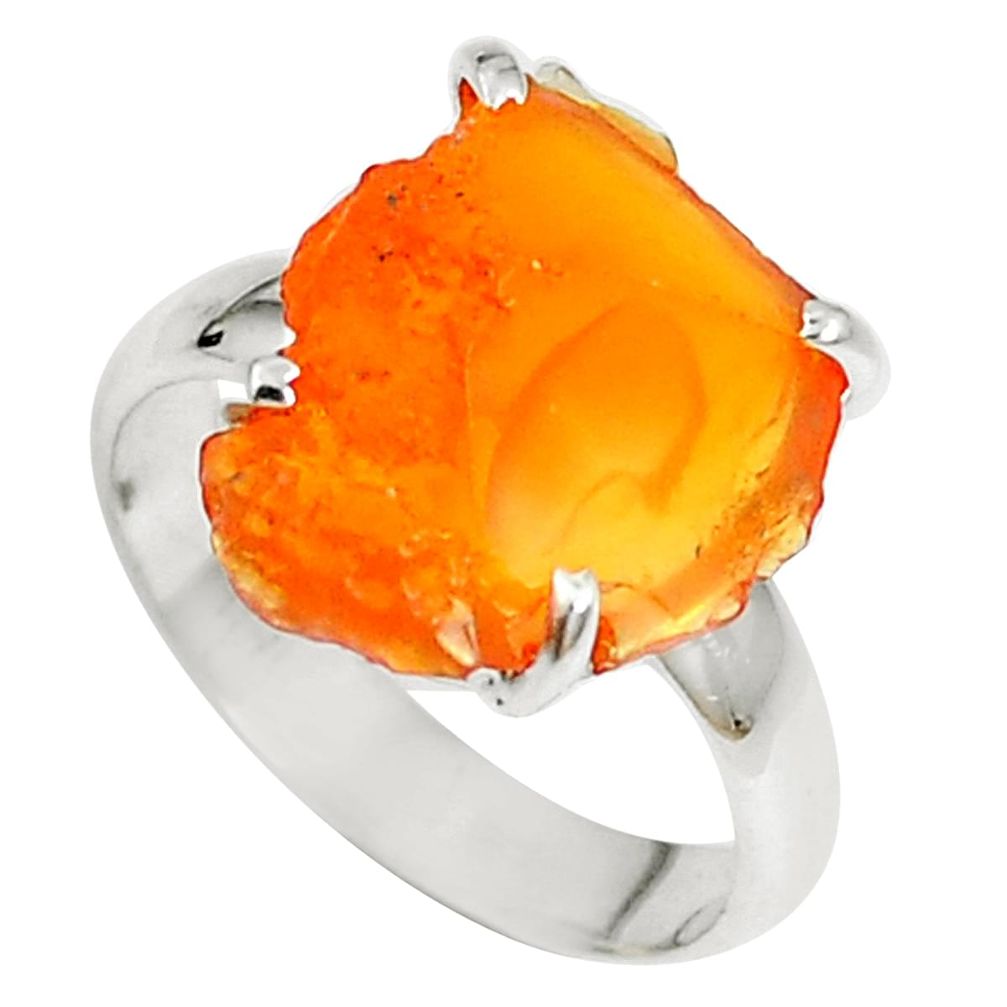 Natural orange mexican fire opal fancy 925 silver ring size 6.5 m68474