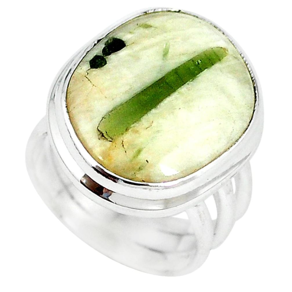 Natural green tourmaline in quartz 925 sterling silver ring size 5 m6877