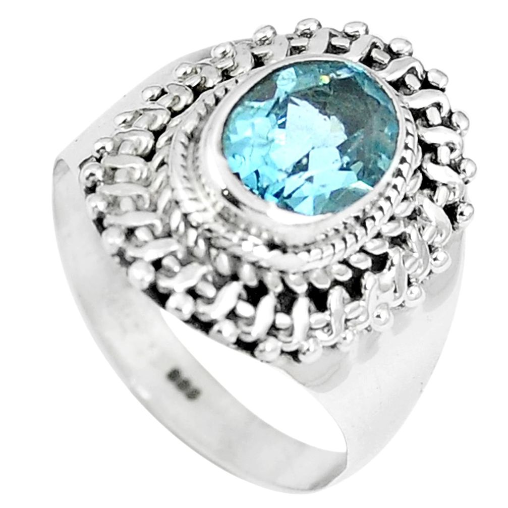3.28cts natural blue topaz 925 sterling silver ring jewelry size 7.5 m68803