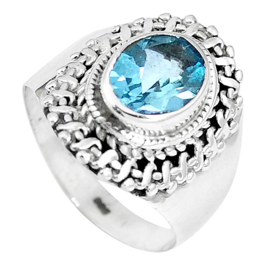 3.28cts natural blue topaz 925 sterling silver ring jewelry size 7 m68806