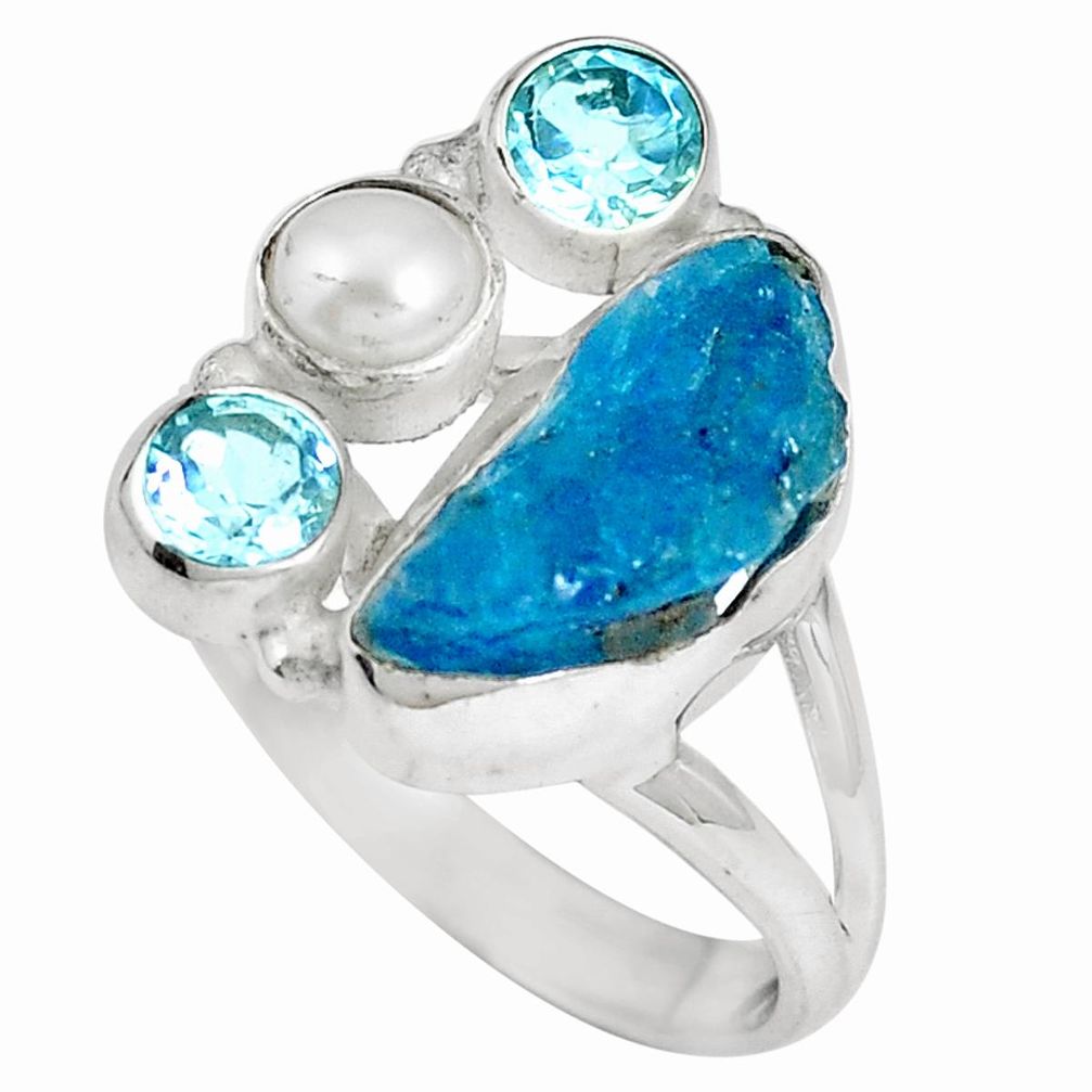 Natural blue apatite rough topaz 925 sterling silver ring size 8 m69022