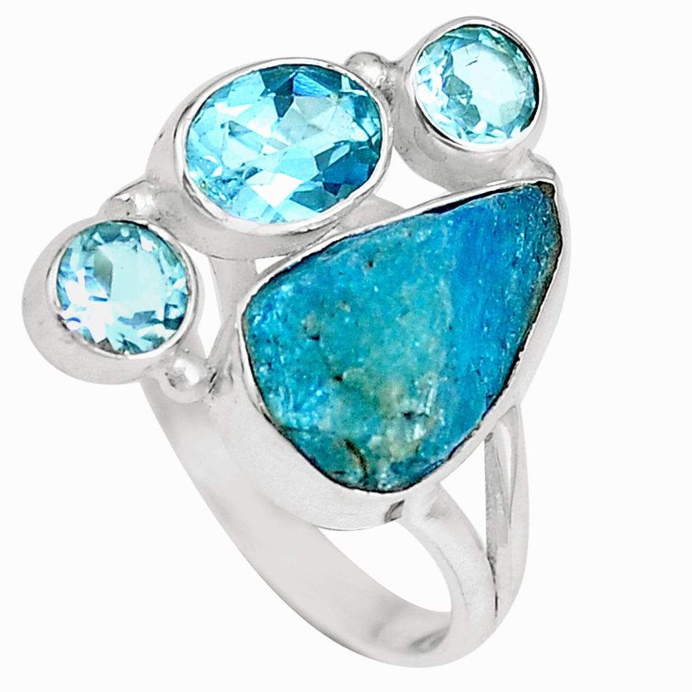 925 silver natural blue apatite rough topaz ring jewelry size 8.5 m69027