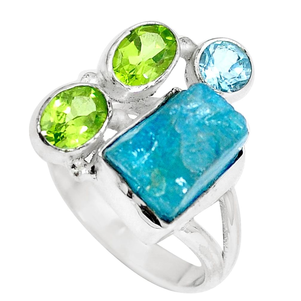 925 silver natural blue apatite rough peridot topaz ring size 8 m69032