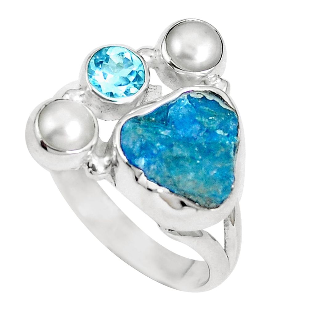 925 sterling silver natural blue apatite rough topaz pearl ring size 9 m69040