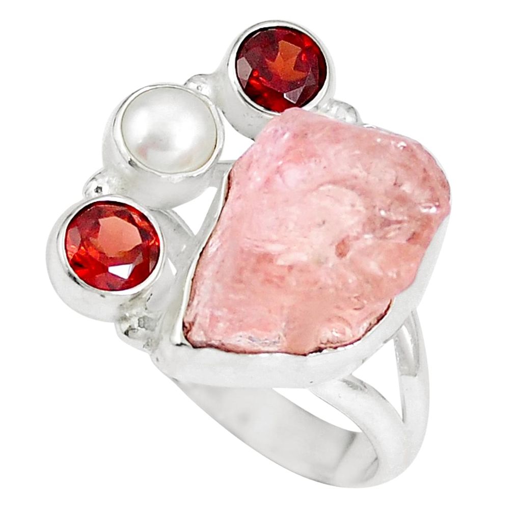 Natural pink morganite rough garnet 925 silver ring jewelry size 7.5 m69042