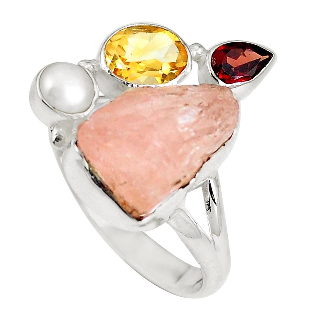 925 silver natural pink morganite rough garnet pearl ring size 9 m69058