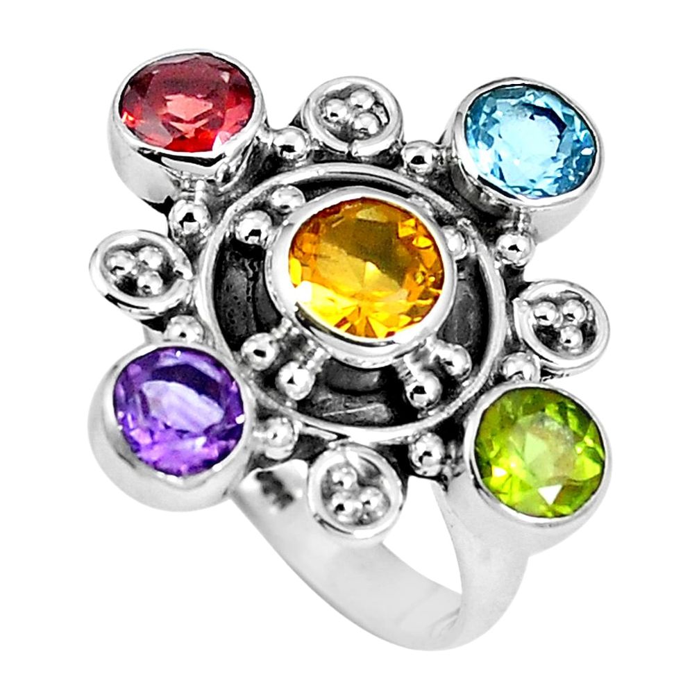 Natural yellow citrine amethyst peridot 925 sterling silver ring size 7 m69083