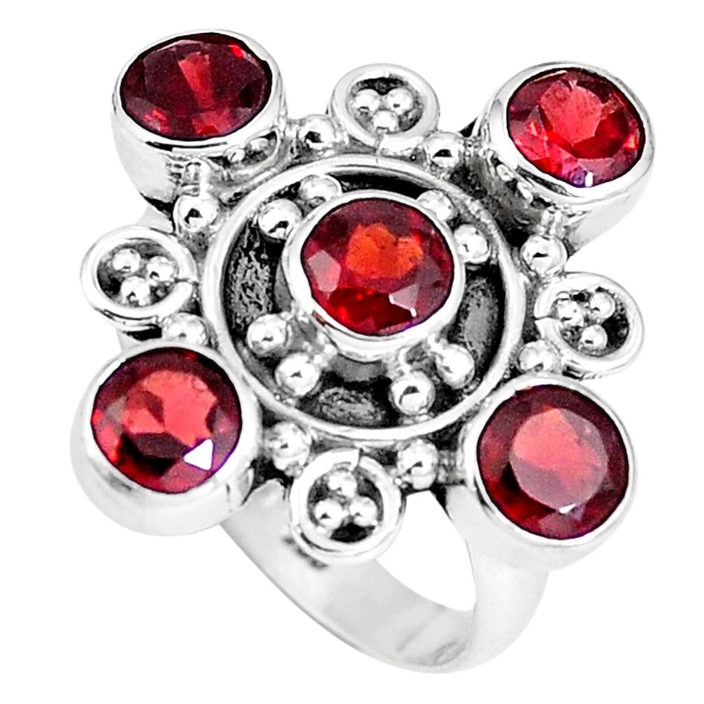 925 sterling silver natural red garnet round shape ring jewelry size 6.5 m69100