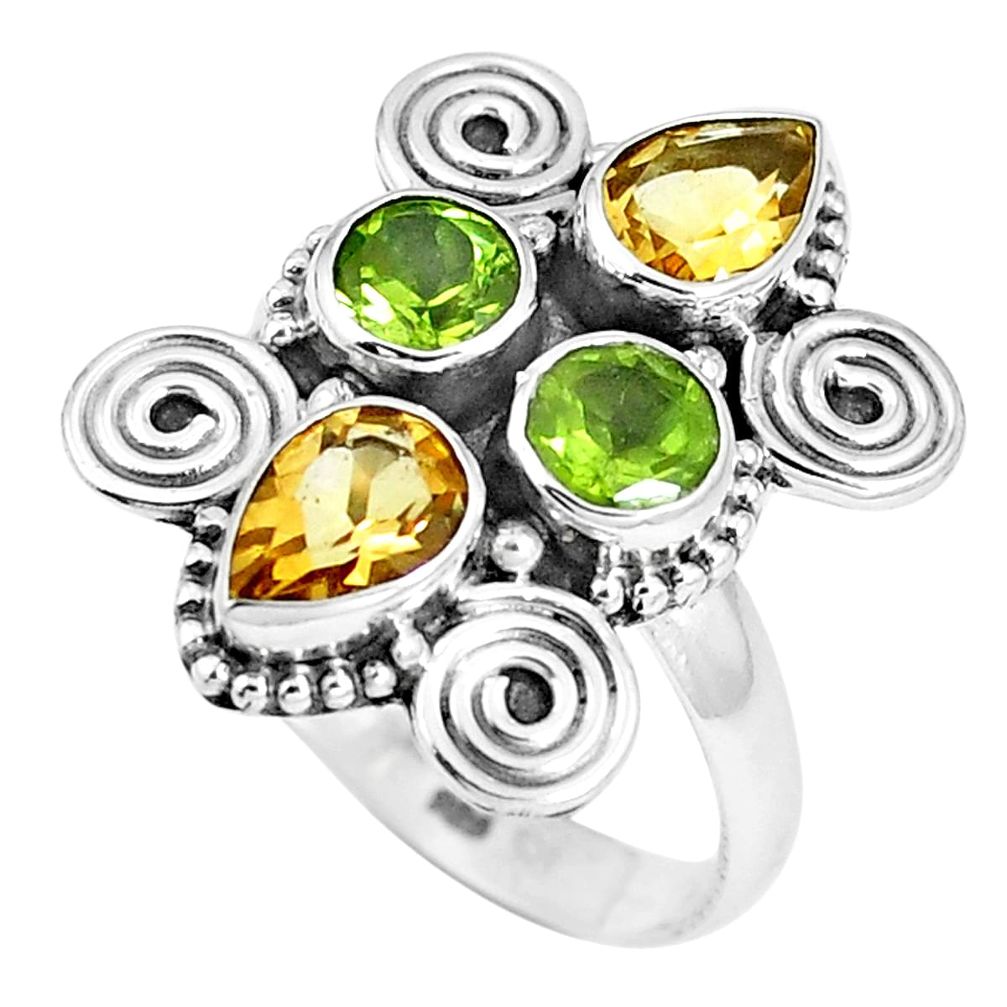 Natural yellow citrine peridot 925 sterling silver ring size 8 m69116