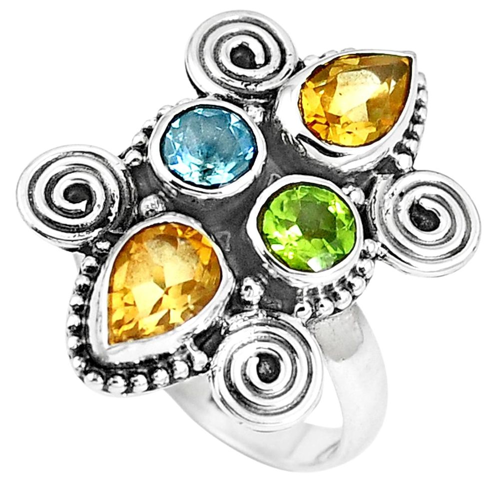925 sterling silver natural yellow citrine peridot ring size 7.5 m69117
