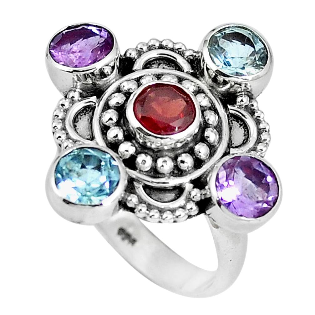 Natural red garnet amethyst 925 sterling silver ring size 7 m69142