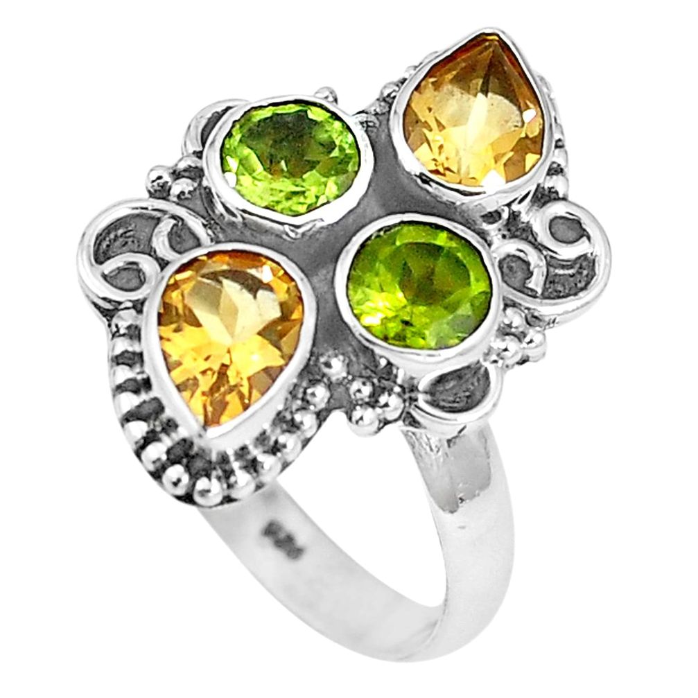 Natural yellow citrine peridot 925 sterling silver ring size 8 m69176