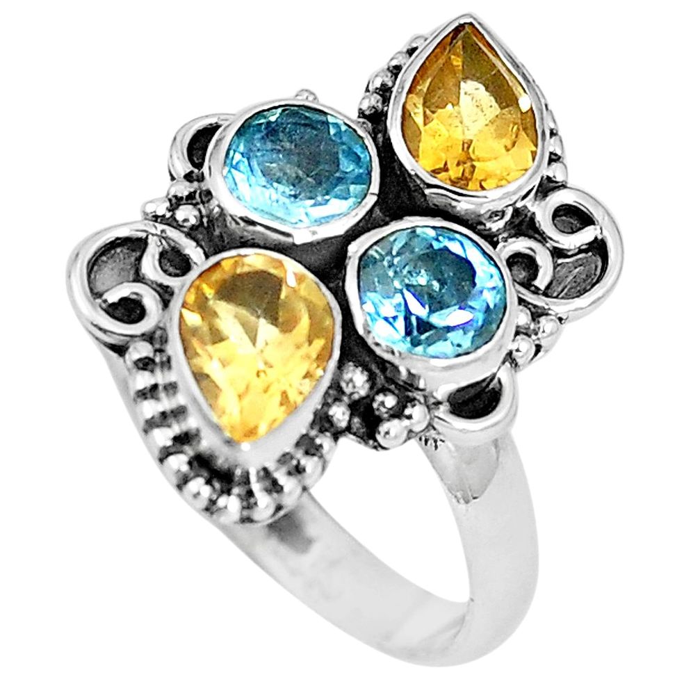 925 sterling silver natural yellow citrine blue topaz ring size 7.5 m69177