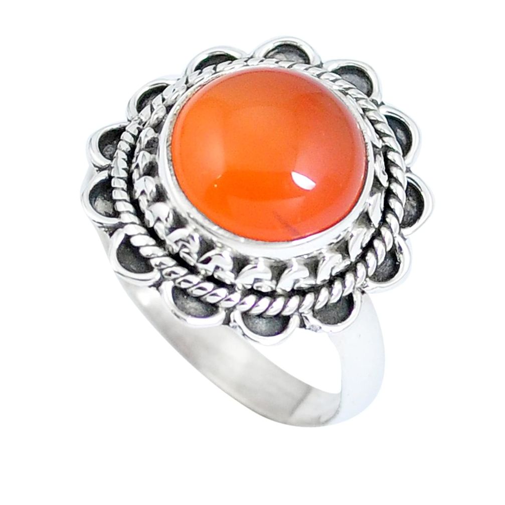 Natural orange cornelian (carnelian) 925 silver ring size 6.5 m69521
