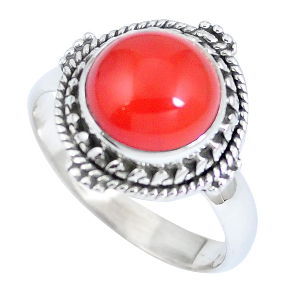 Natural orange cornelian (carnelian) 925 silver ring size 8 m69522