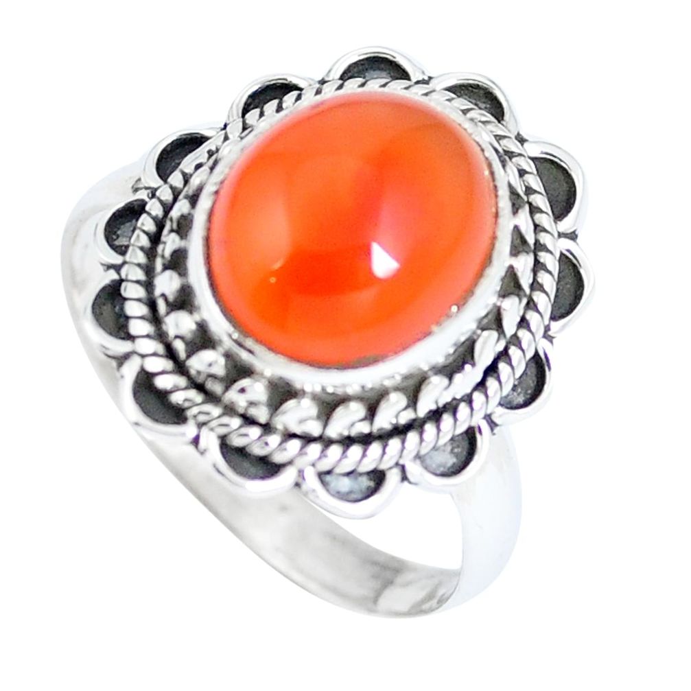 Natural orange cornelian (carnelian) 925 silver ring jewelry size 7.5 m69523
