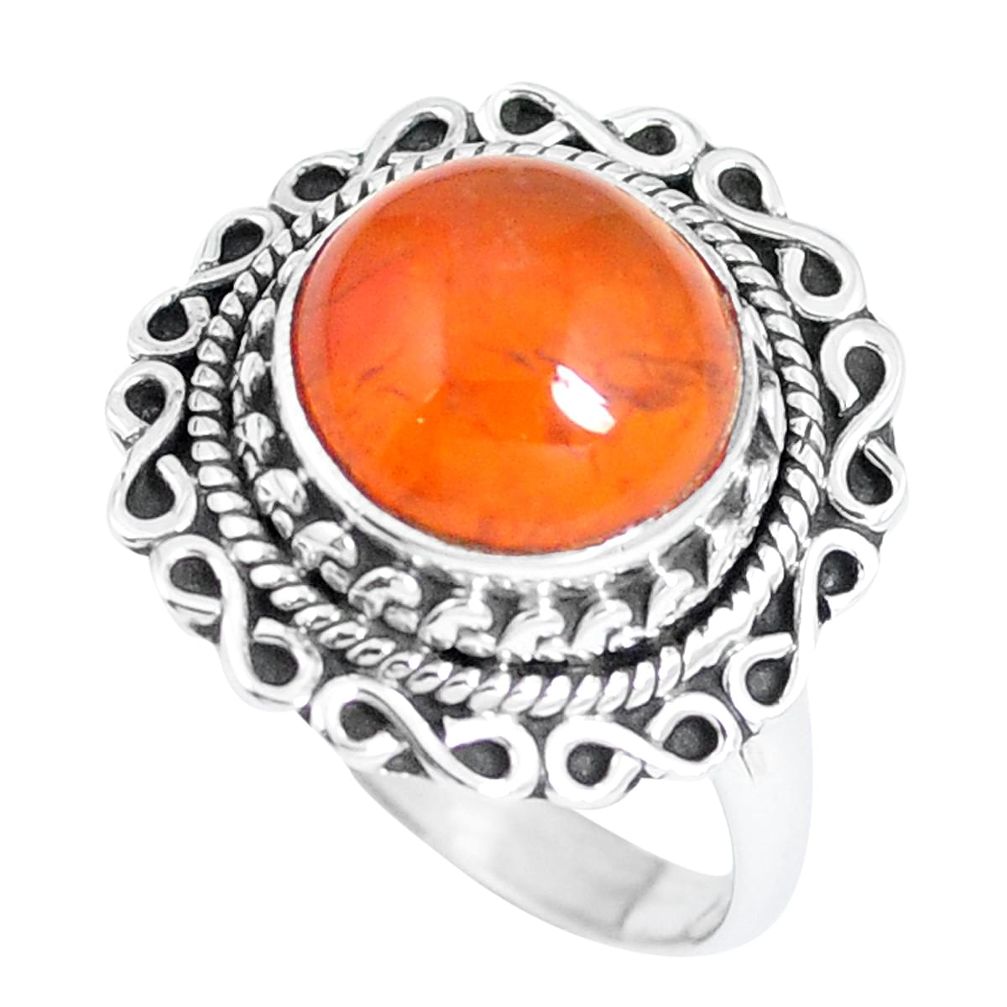 Natural orange cornelian (carnelian) 925 sterling silver ring size 7 m69526